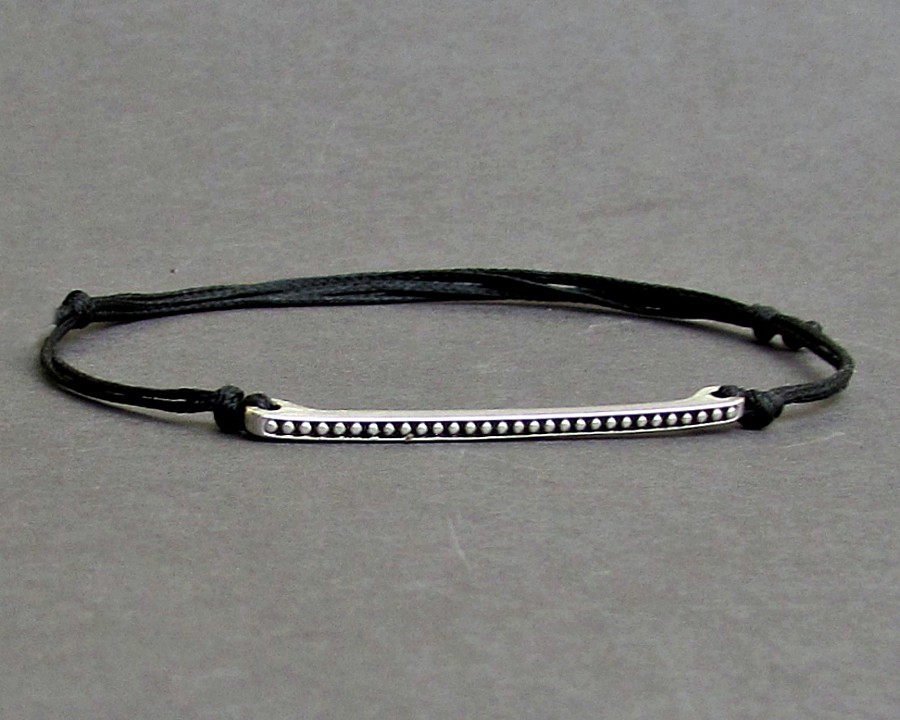 Mens Bar Bracelet, Tiny Silver, Gold, Cord Bracelet For Men, gift for him, Boyfriend Gift, Mens Jewelry Adjustable