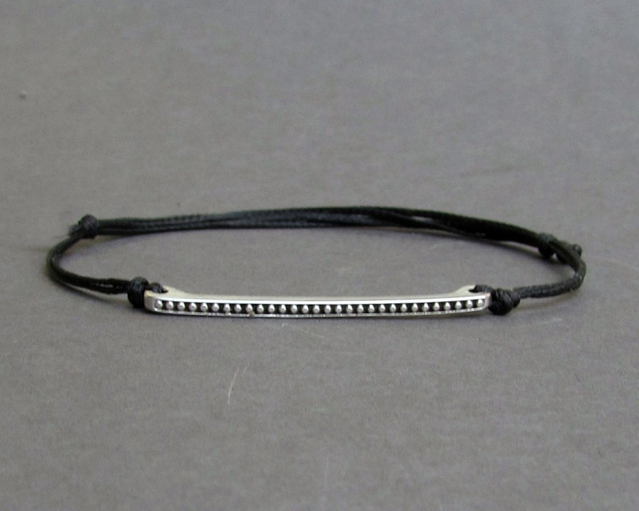 Mens Bar Bracelet, Tiny Silver, Gold, Cord Bracelet For Men, gift for him, Boyfriend Gift, Mens Jewelry Adjustable