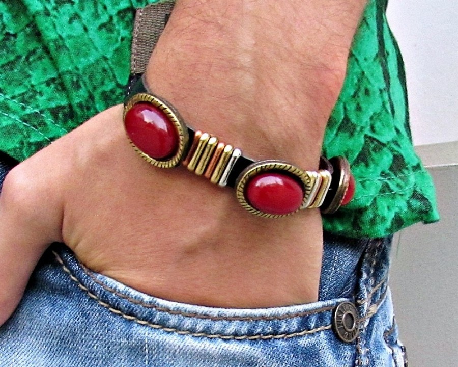 Δερμάτινο Βραχιόλι Boho Με Ημιπολύτιμες Πέτρες