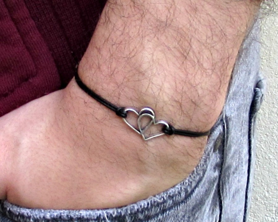 Two Hearts Bracelet, Silver, Couples Leather Bracelet For Men,Fo women, Gift for him, Bestfriend Bracelet, mens jewelry, Adjustable