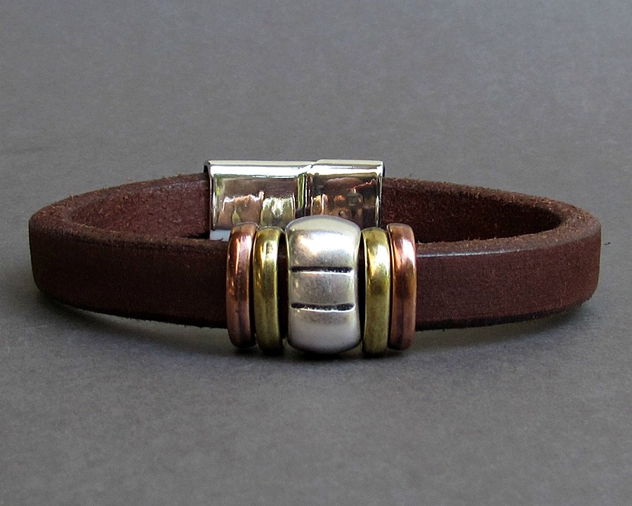 Rustic Mens Leather Bracelet Leather Mens Bracelet Cuff Silver Plating Magnetic Clasp, Boyfriend Gift Customized On Your Wrist