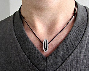 Minimalist Mens Necklace Pendant, Silver Charm, Leather Necklace Pendant, Adjustable